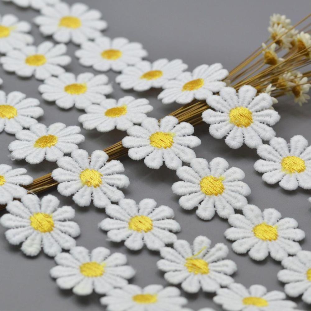 Embroidered Small Yellow Flower Headwear Decor Ribbon DIY Craft Daisy Lace Trim Sewing Supplies