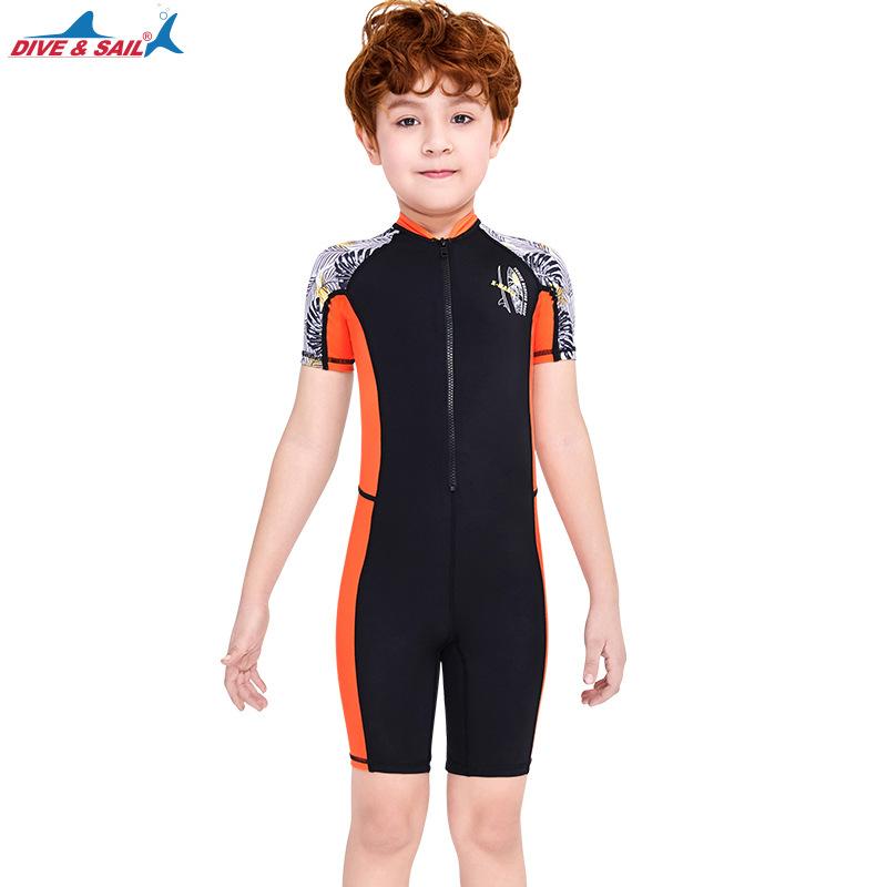 Новый детский купальник, мужской цельный солнцезащитный водолазный костюм, шорты с короткими рукавами, маленький и средний размер, быстросохнущий дрейфующий купальник
