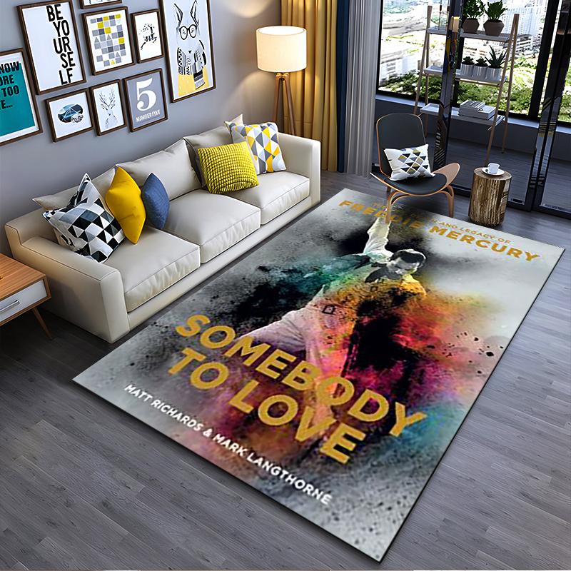 Pop Culture Area Rug, Freddie Mercury Queen Somebody to Love Book Poster, Man Cave Decor, Non-Slip Mat