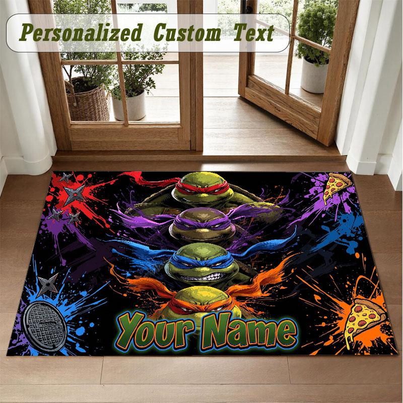 Crystal Velvet Square Rug Custom NameTeenage Mutant Ninja Turtles Pattern Non Slip Home Floor Decor Rug
