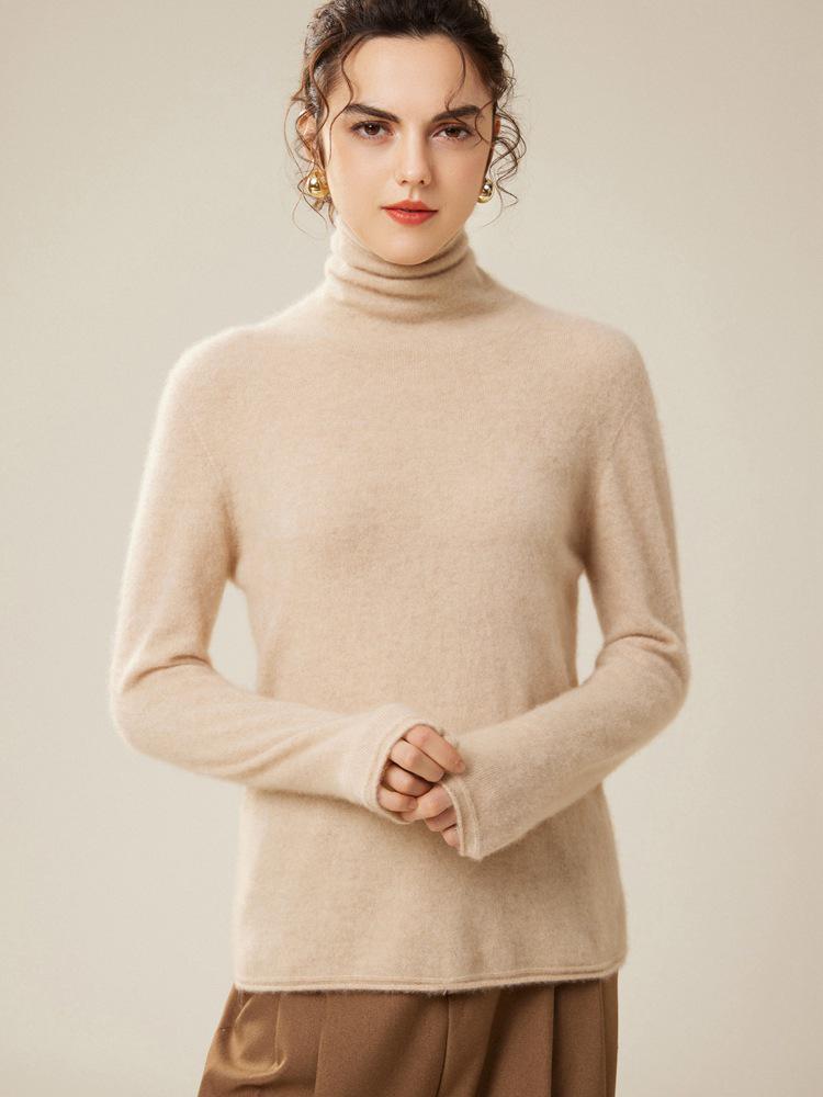 Women's High Neck Loose Fit 100% Pure Cashmere Sweater - Warm Knit Pullover