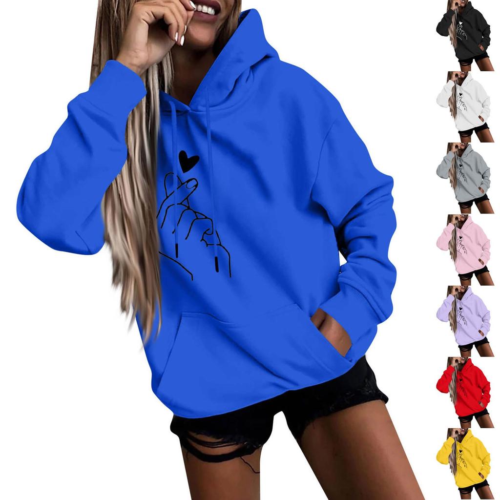 Women's Fashion Casual Fun Print Hooded Sweatshirt Loose Sports Tops Pullover