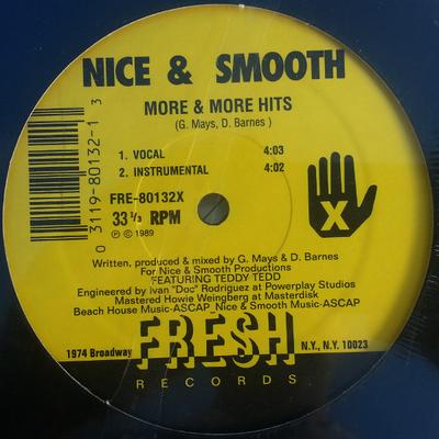 12-дюймовая пластинка NICE & SMOOTH - More & More Hits FRE80132Y Fresh Records 1989 US Рэп и хип-хоп/R&B Б/У