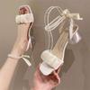 French Niche Pearl High-heeled Sandals Female Summer 2025 New Medium Heel Crystal Fairy Style Versatile Ins Tide