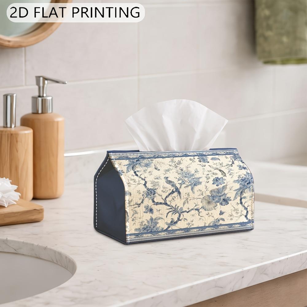 1pc Chinoiserie Tissue Box Cover - Blue & White Floral Bird Print Suitable for Home, Vintage /European Decor, Tissue Case Organizer for Desk, Kitchen,