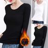 Women Thermal Tops Round Neck Long Sleeve Velvet Lining Bottoming Tops Slim Fit Solid Color Warm Tee Shirt