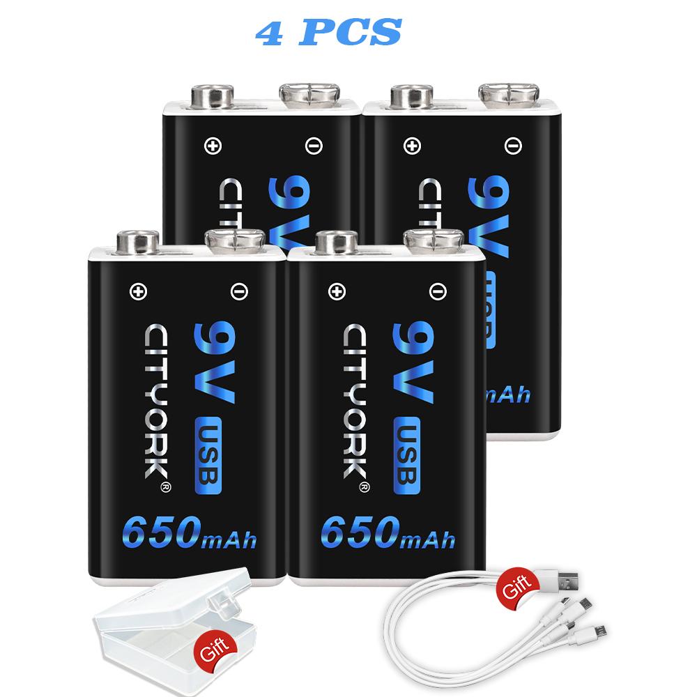 Cityork Литий-ионная аккумуляторная батарея 9 В, 650 мАч, аккумуляторы micro USB, литиевые батареи 9 В для игрушек-мультиметров, пульт дистанционного управления
