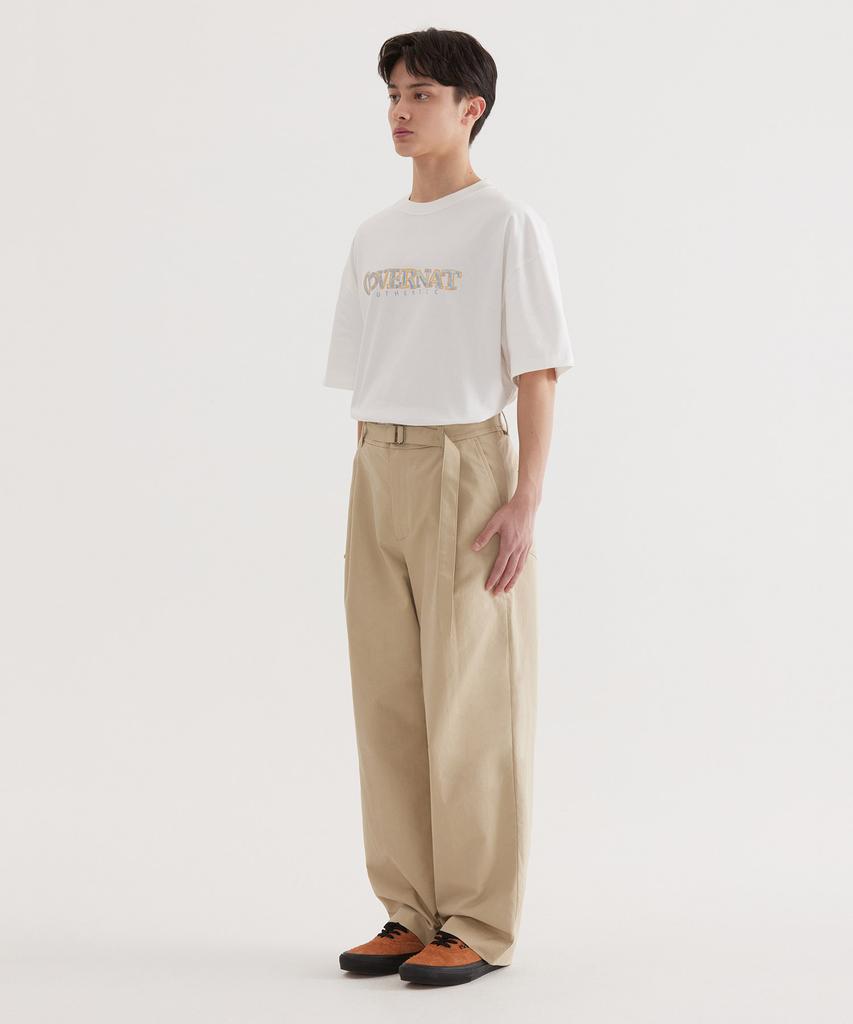 COVERNAT Semi-Wide Cotton Belted Pants Beige