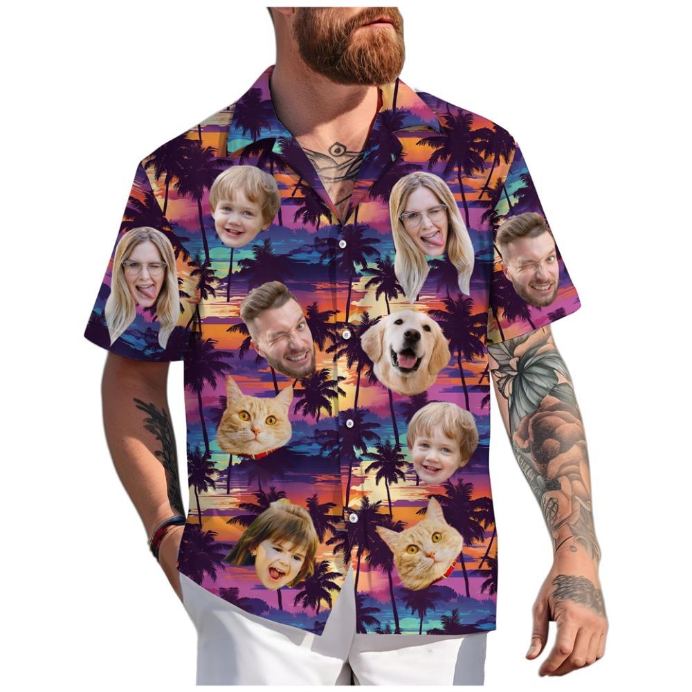 Custom Adult Kid Pet Face Hawaiian Shirts Summer Fashion Short Sleeve Personalized 3D Printed Shirt Loose Breathable DIY Blouses