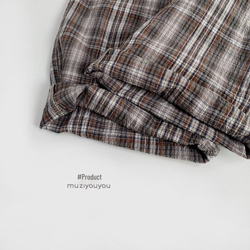 Детский клетчатый комбинезон в корейском стиле 2025: Весенне-летний ромпер для мальчиков и девочек