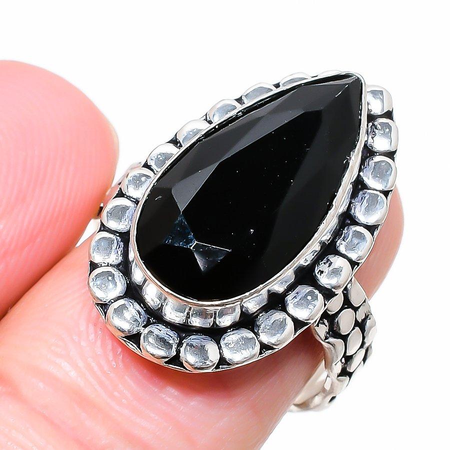 Black Spinel Gemstone 925 Sterling Silver Jewelry Ring Size 8 U0a86