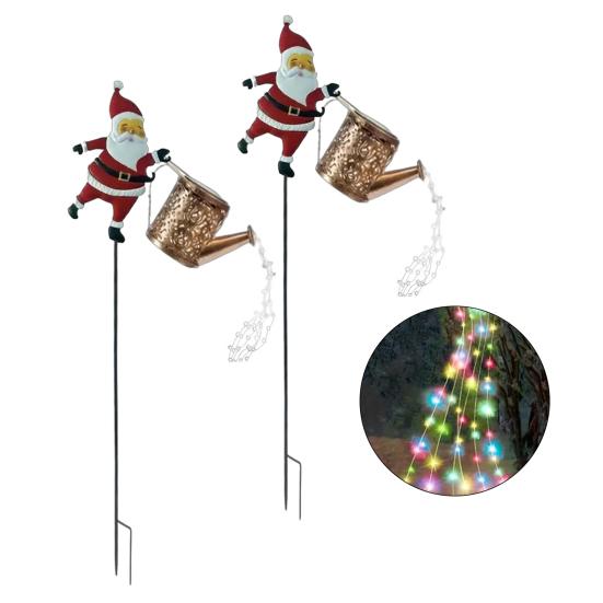 Christmas Santa Solar Kettle Lights Garden Lawn Decorative Lights Waterproof Watering Can String Light Metal Santa Claus Ground Lamp