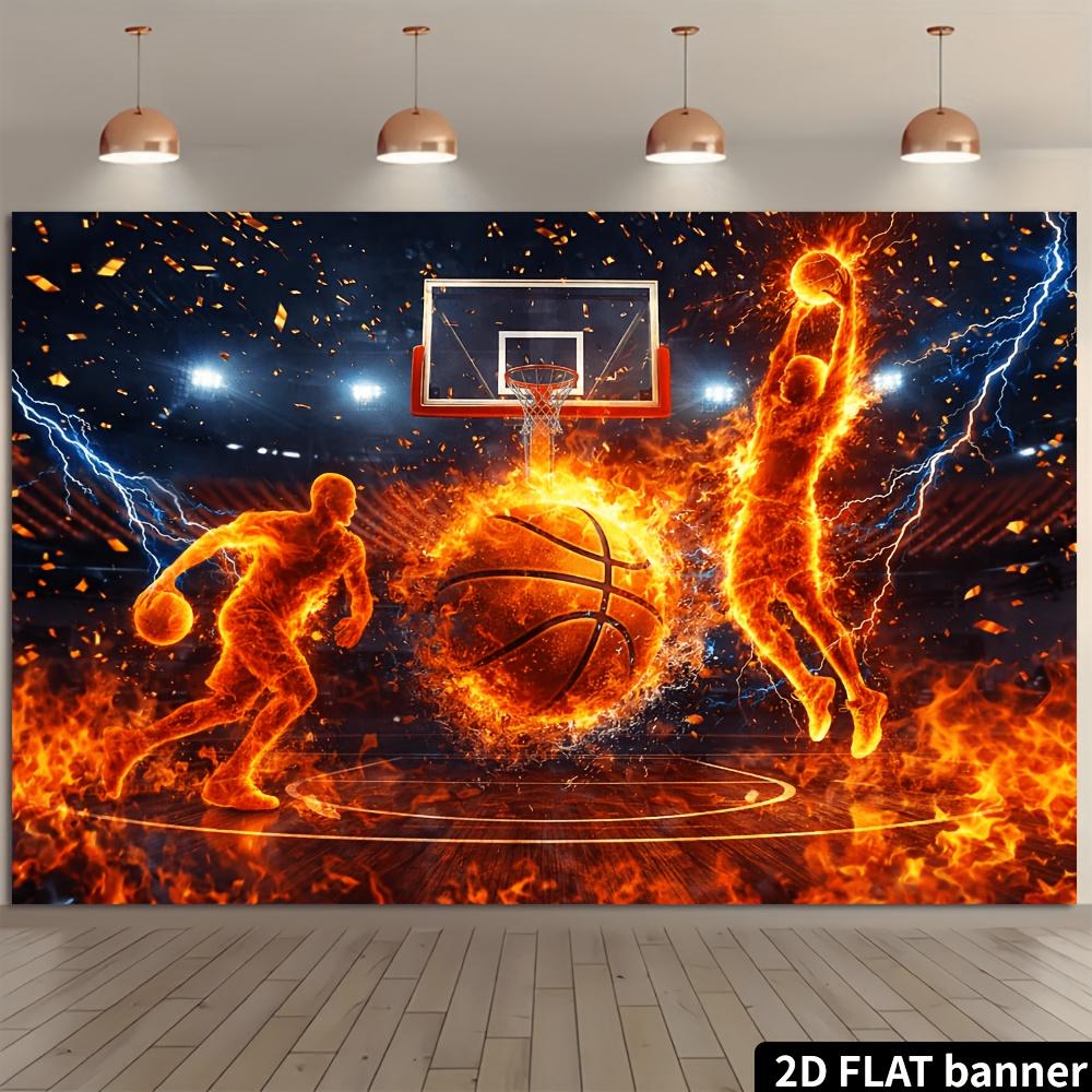2D planar sports basketball-themed banner background - Flame basketball sport themeDJH
