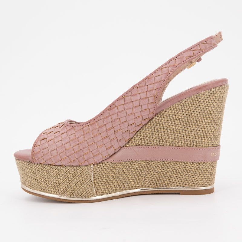 Женские плетеные босоножки на танкетке с золотым логотипом US POLO