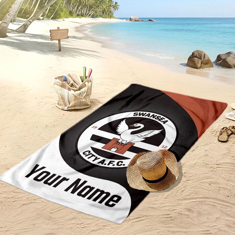 Персонализированное пляжное полотенце Swansea City FC с принтом, футбольный логотип, поддержка, индивидуальное имя, текст, впитывающее полотенце для спорта, путешествий, особенный подарок