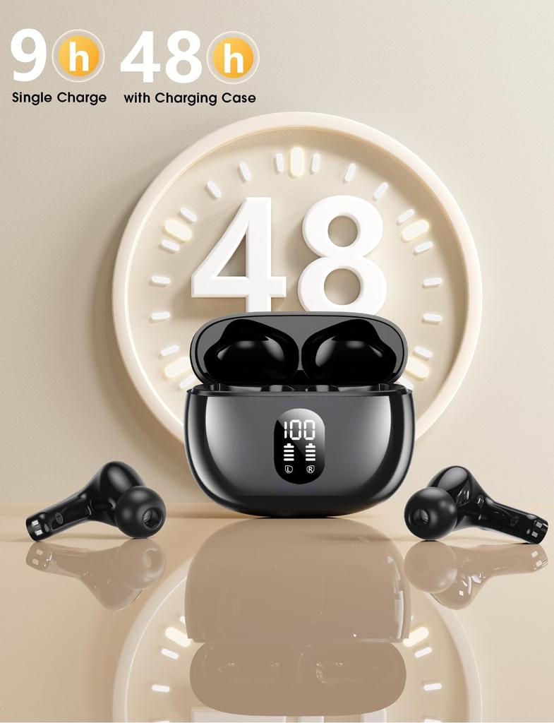 Earphones Bluetooth Wireless Earphones 48 Hours Playback Time Deep Bass LED Display Compactlightweight IPX7 Waterproof Bluetooth Instant Connection
