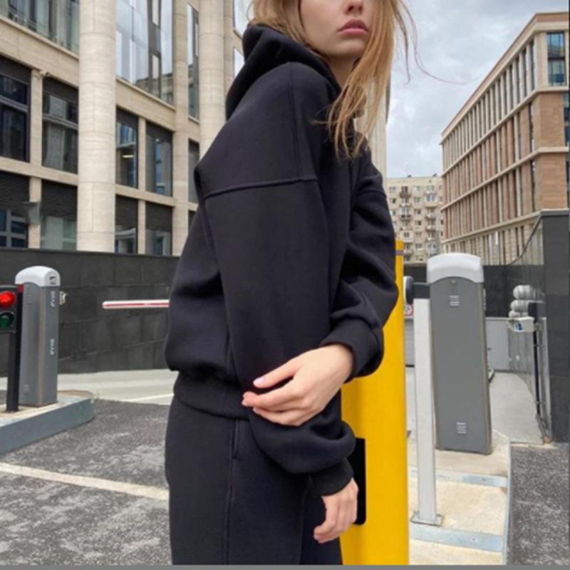 Флисовые спортивные костюмы с капюшоном, женские теплые топы с капюшоном и длинными рукавами, брюки с эластичной резинкой на талии, женские комплекты из двух предметов, женские наряды