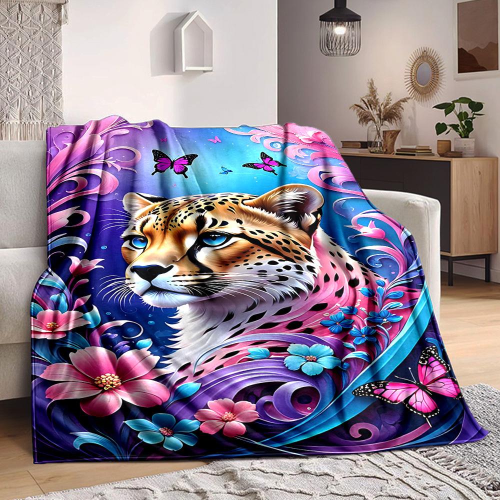 1pc Cheetah Art Print Blanket Lightweight Flannel Blanket Throw Blanket For Sofa, Bed, Travel, Camping, Livingroom, Office yy251015184