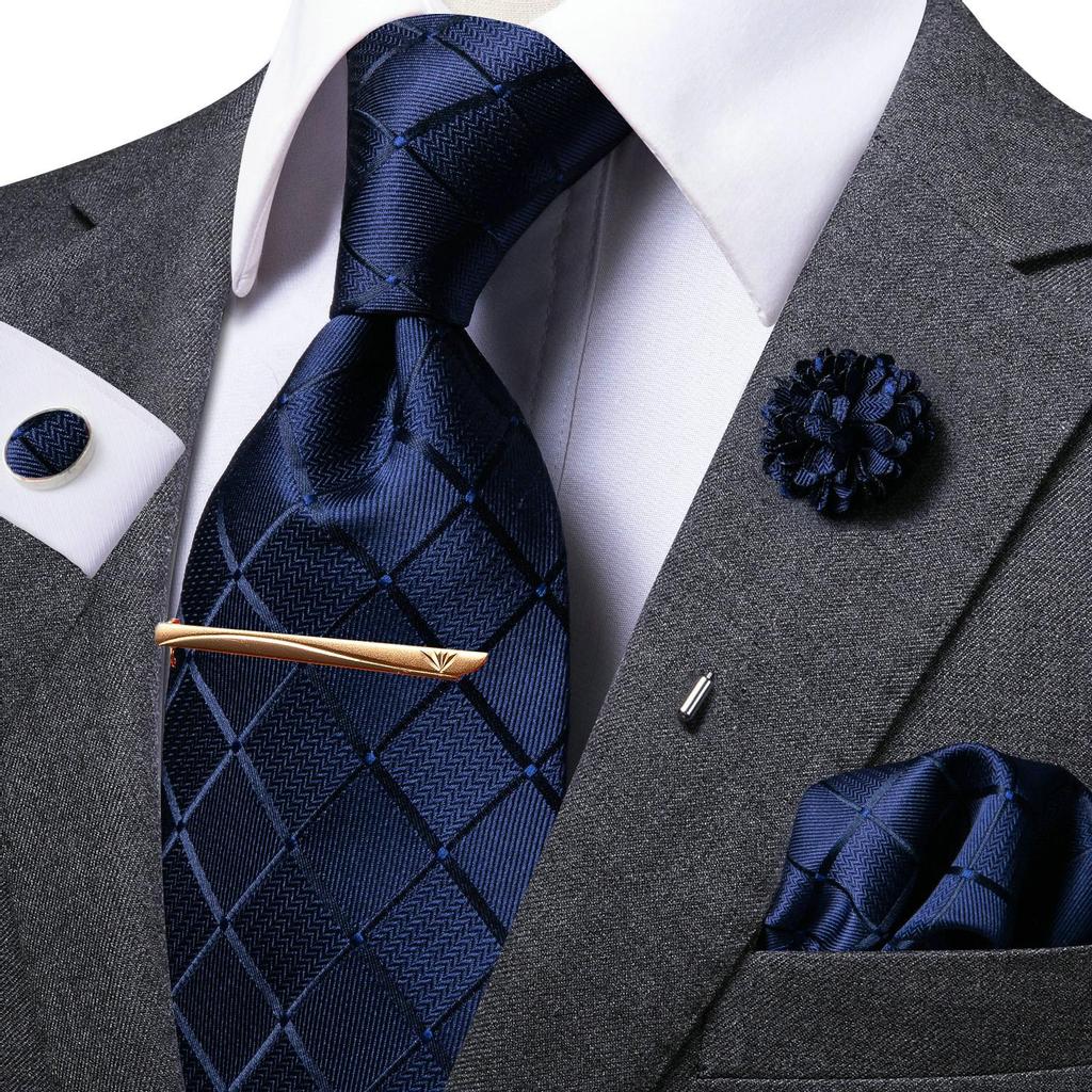 Hi-Tie Mens Silk Tie Set Brooch Pin Necktie Hanky Cufflinks Tie Clip for Business Wedding