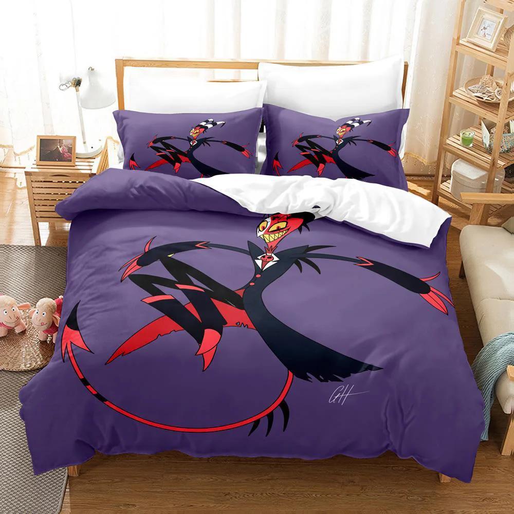 Комплект постельного белья Helluva Boss, напечатанный на 3D-принтере, пододеяльник 3 шт., наволочка, одинарный, полуторный, стеганое одеяло, взрослый, детский, постельные принадлежности, комплекты пододеяльников, домашний текстиль