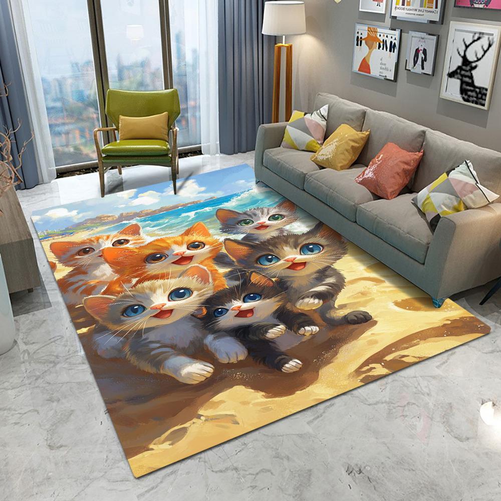  Cute Kitten Carpet Cartoon Living Room Bedroom Kitchen Sofa Entrance Rug Non-slip Washable Home Beautiful Cute Decor Mat