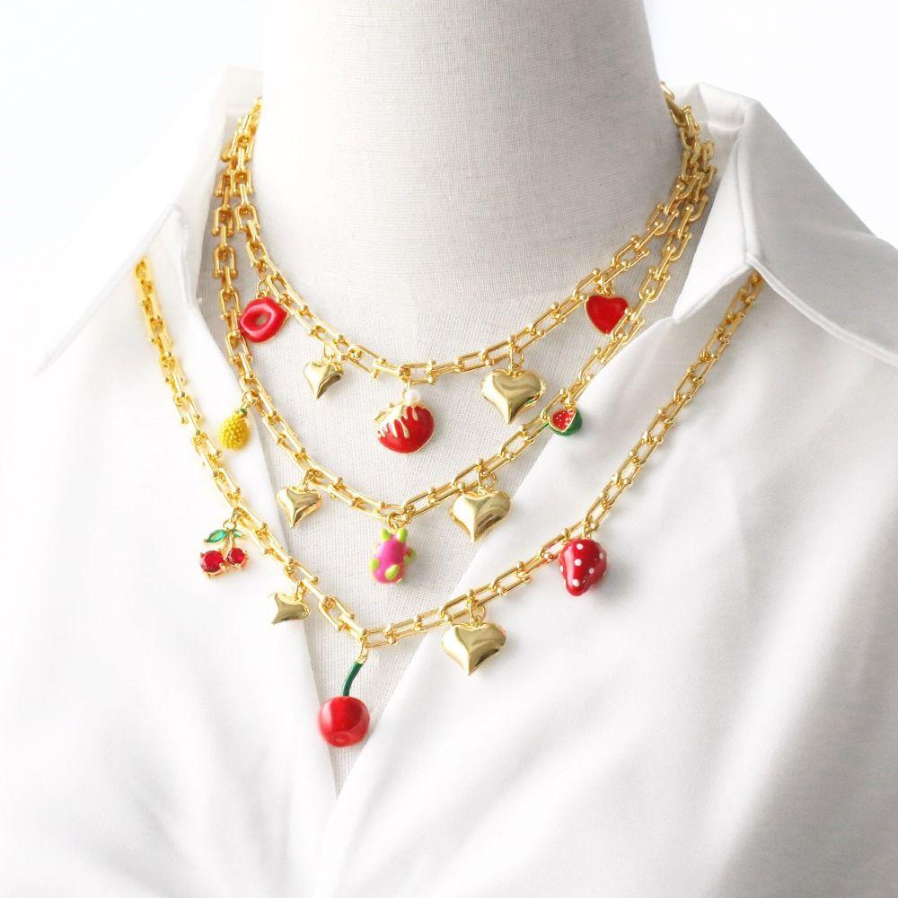 Fruit Series Strawberry Necklace Retro European Style Pitaya Chain Choker Summer Fruit Party