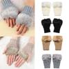 Keep Finger Warm Half Finger Thicken Warm Faux Rabbit Hair Gloves Knitted Gloves Warm Mittens