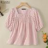 ZANZEA Женская повседневная блузка в полоску с квадратным вырезом и коротким рукавом
