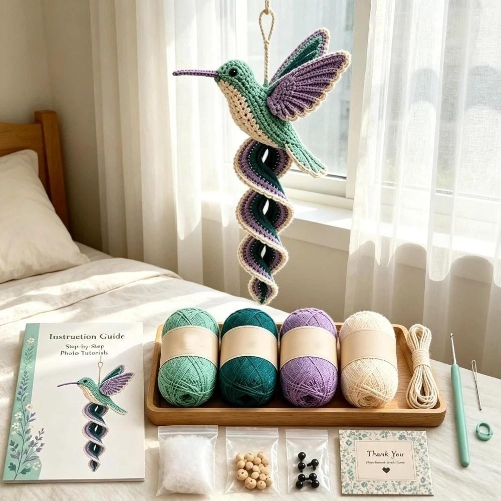 Hummingbird DIY Spiral Animal Hanging Ornament Bunny Frog Forest Animal Knit Set Car Hanging