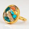 Jianjie Retro Gold-Plated Gemstone Ring: European & American Women's Fashion