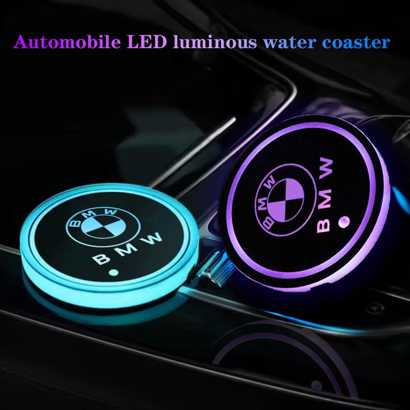 DLCP9 Car LED Cup Holder Light Mats Coasters Atmosphere Light For BMW M e46 e90 e60 f30 f10 e39 e36 g20 g30 f20 e87 e92 Accessories