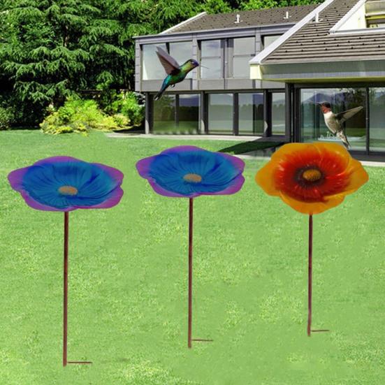 Metal Stake Vivid Flower Design Simple Installation Hummingbird Food Holder Bird Feeder