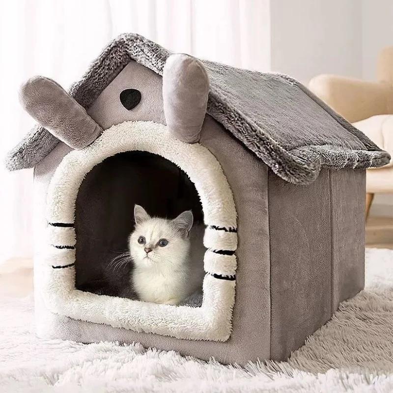 Soft Cats Bed Deep Sleep Small Dog Winter House with Removable Cushion and Enclosed Pet Tent for Kittens Puppies and Cats