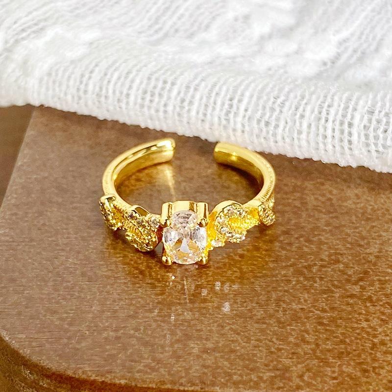 Medieval Vintage Enamel Light Luxury Full Of Diamonds Zircon High-End Sense Opening Ring Niche Ring Woman