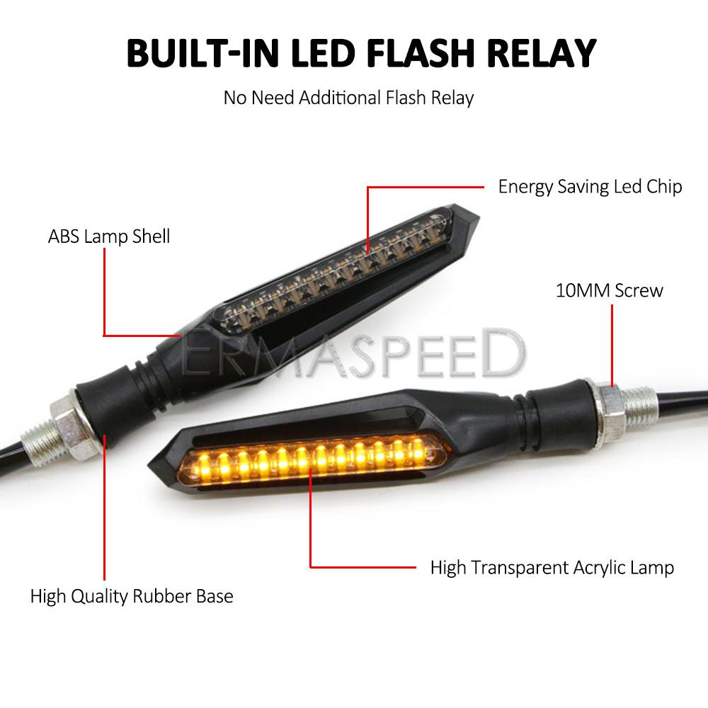 Built-in Relay LED Motorcycle Turn Signal Lights Universal 12V Amber Sequential Blinkers Indicator Lamp Motorbike