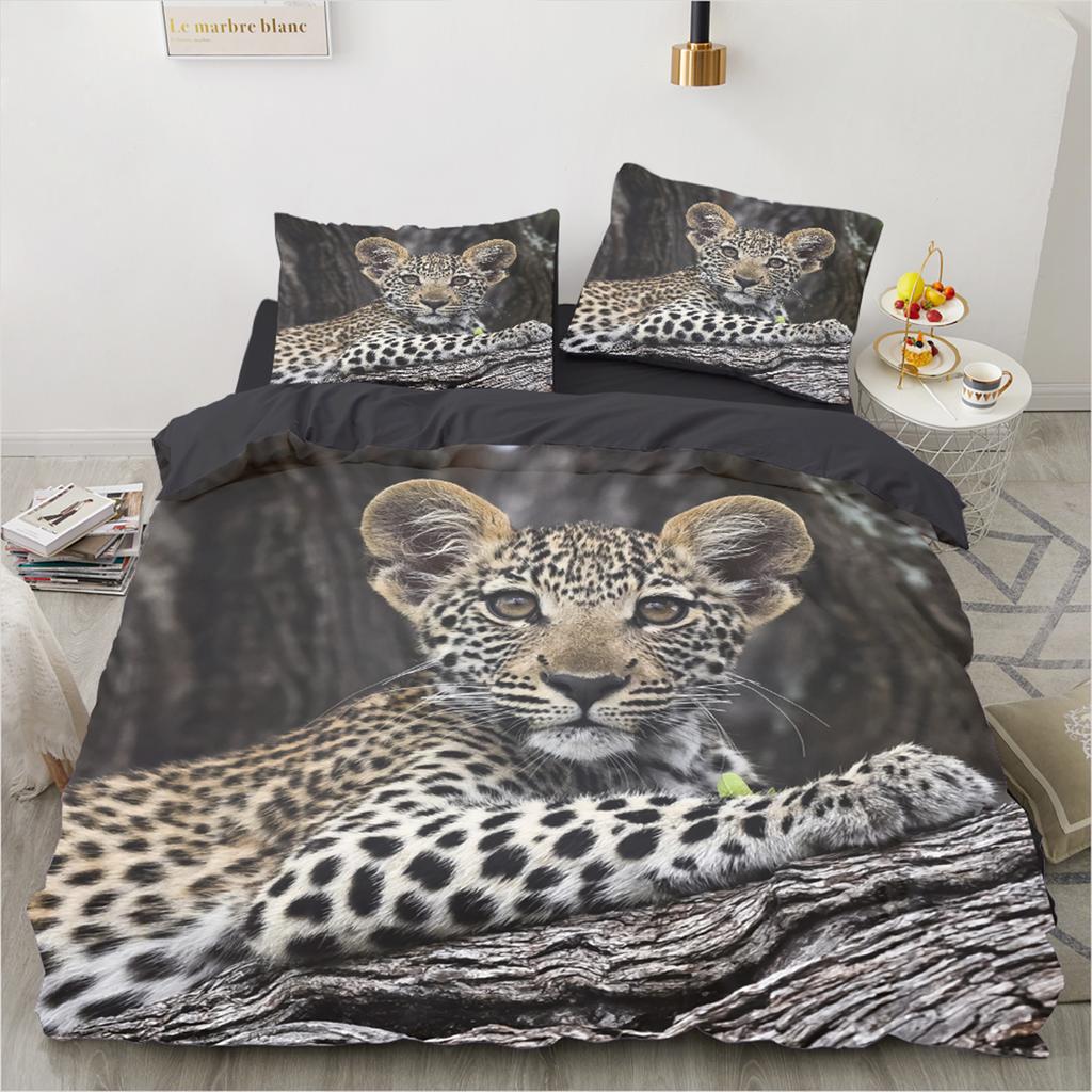 Комплект пододеяльника с животным принтом Леопард 3D Постельное белье Твин/Квин/140x200, Сверхмягкое полиэстеровое постельное белье, Машинная стирка Домашний декор