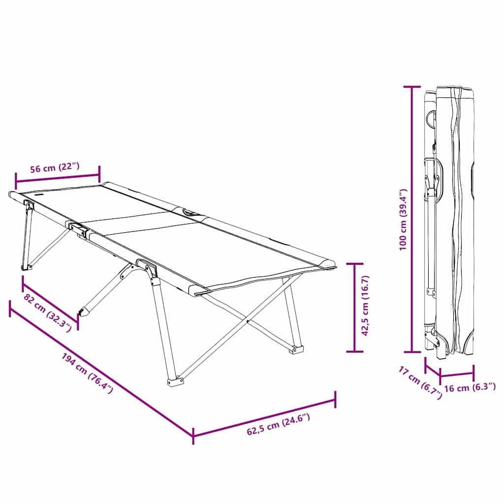 Folding Camping Bed Red 194 x 62.5 x 42.5 cm