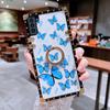 Luxury Butterfly Square Phone Case Cover with Ring Kickstand for iPhone Samsung Xiaomi Huawei OPPO VIVO Holder Back Cover