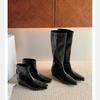 Cowhide Version~ Retro Inner Height-increasing Knight Boots Women's Head Slope Heel Western Boots Stacking Boots Versatile Medium Boots