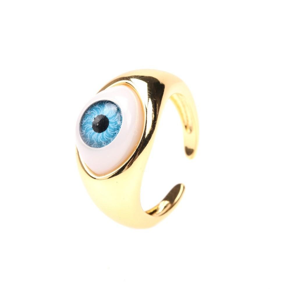 Jewelry Copper Gold Plated Demon Eyes Finger Ring Vintage Cool Resin Eyes Ring Creative Personalized Punk Eyeball Ring Girls