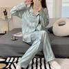 Women's Spring & Autumn Jacquard Stripe High-End Imitation Silk Pajamas Set - Outdoor Wearable