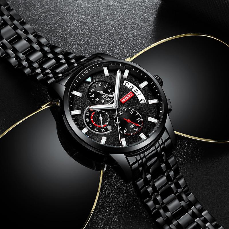 NIBOSI Watch Мужские водонепроницаемые светящиеся многофункциональные кварцевые часы из нержавеющей стали Студенческие часы