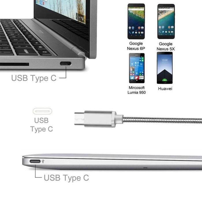 Кабель USB Type-C, 1 м, Для телефона - Серебристый нейлон