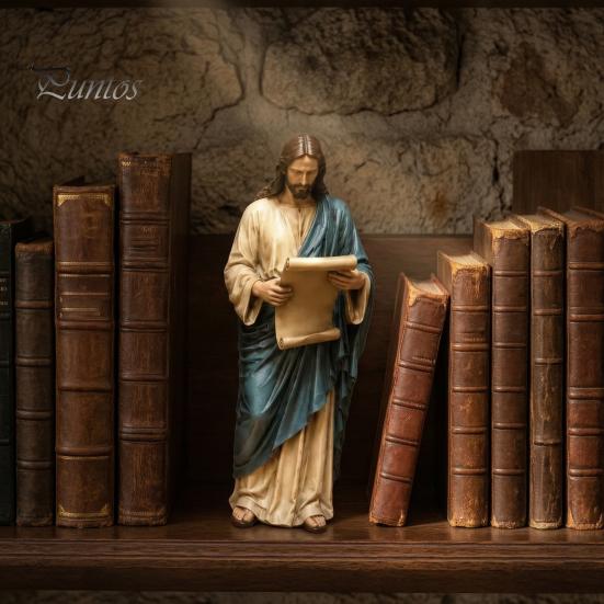 Мирное Молитвенное Пространство Декор Иисус Читает Книжную Полку Фигурка, Винтажная Святая Христианская Скульптура, Ручная Роспись Благословенные Религиозные Настольные Украшения Смола
