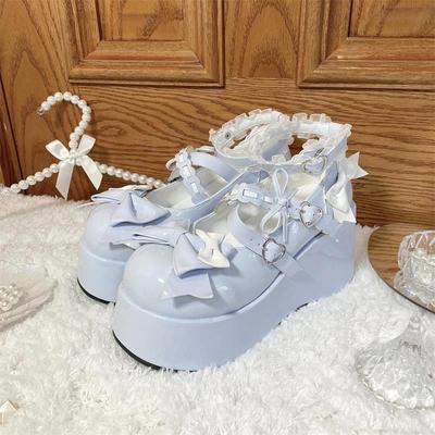 Туфли Kawaii Lace White Lolita Shoes Women Heart Buckle Platform Mary Janes Japanese Style Lacated Leather Jk Shoes