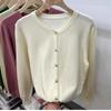 Винтажный круглый вырез свободный длинный рукав вязаный свитер кардиган женские топы осенняя мода верхняя одежда повседневные кардиганы женский однотонный трикотаж куртка 24859