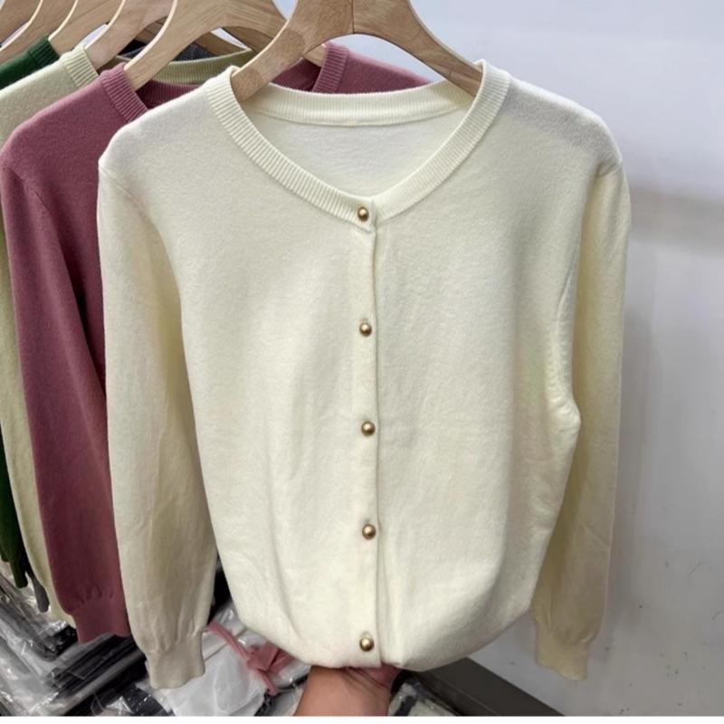Винтажный круглый вырез свободный длинный рукав вязаный свитер кардиган женские топы осенняя мода верхняя одежда повседневные кардиганы женский однотонный трикотаж куртка 24859