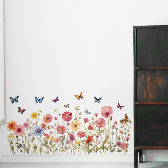 2 Sheets Living Room Wall Stickers Flower Butterflies Pattern Colorful Decals Self-adhesive Wall Art Murals Living Room Bedroom Decor