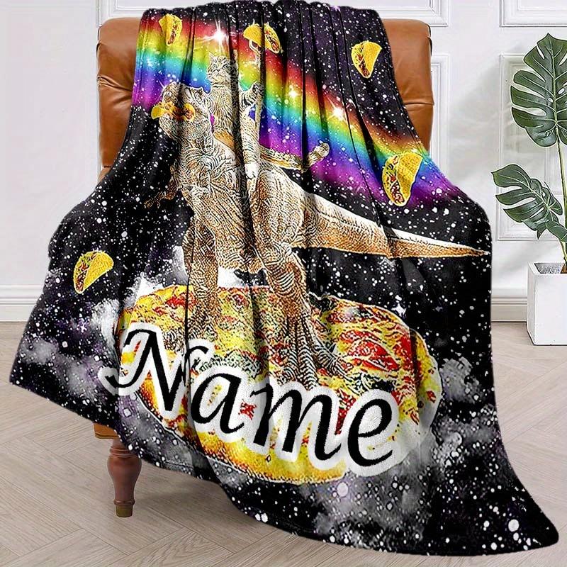Colorful Space Dinosaur Customize Your Name Blanket Warm Comfortable And Soft Blankets Are Suitable For Home Lunch Break Blanket Office Sofa Sofa Gift