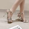 Sexy Sandals Women Rhinestone Ankle Buckle 10CM Stiletto High Heels Nightclub Dress Shoes